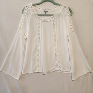 White Floral Crochet Wide Sleeve Top